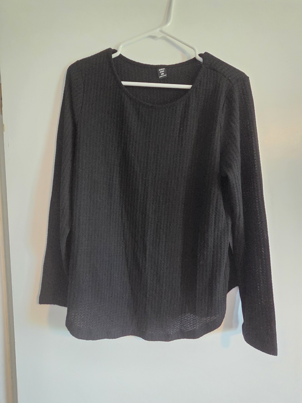 SHEIN Black Waffle-Knit Long Sleeve Top